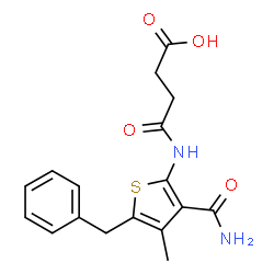 ChemSpider 2D Image | 4-[(5-Benzyl-3-carbamoyl-4-methyl-2-thienyl)amino]-4-oxobutanoic acid | C17H18N2O4S