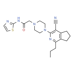 ChemSpider 2D Image | 2-[4-(4-Cyano-1-propyl-6,7-dihydro-5H-cyclopenta[c]pyridin-3-yl)-1-piperazinyl]-N-(1,3-thiazol-2-yl)acetamide | C21H26N6OS