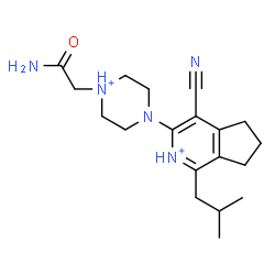 ChemSpider 2D Image | 3-[4-(2-Amino-2-oxoethyl)piperazin-4-ium-1-yl]-4-cyano-1-isobutyl-6,7-dihydro-5H-cyclopenta[c]pyridinium | C19H29N5O