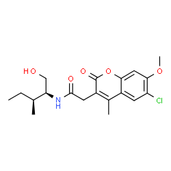 ChemSpider 2D Image | 2-(6-Chloro-7-methoxy-4-methyl-2-oxo-2H-chromen-3-yl)-N-[(2S,3S)-1-hydroxy-3-methyl-2-pentanyl]acetamide | C19H24ClNO5