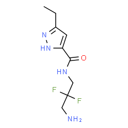 ChemSpider 2D Image | N-(3-Amino-2,2-difluoropropyl)-3-ethyl-1H-pyrazole-5-carboxamide | C9H14F2N4O