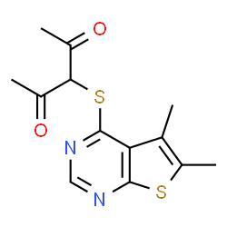 ChemSpider 2D Image | 3-(5,6-Dimethyl-thieno[2,3-d]pyrimidin-4-ylsulfanyl)-pentane-2,4-dione | C13H14N2O2S2