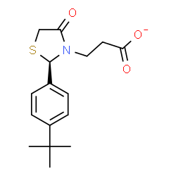 ChemSpider 2D Image | 3-{(2R)-2-[4-(2-Methyl-2-propanyl)phenyl]-4-oxo-1,3-thiazolidin-3-yl}propanoate | C16H20NO3S
