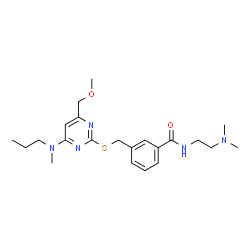ChemSpider 2D Image | N-[2-(Dimethylamino)ethyl]-3-[({4-(methoxymethyl)-6-[methyl(propyl)amino]-2-pyrimidinyl}sulfanyl)methyl]benzamide | C22H33N5O2S