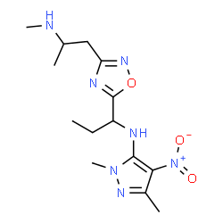 ChemSpider 2D Image | 1,3-Dimethyl-N-(1-{3-[2-(methylamino)propyl]-1,2,4-oxadiazol-5-yl}propyl)-4-nitro-1H-pyrazol-5-amine | C14H23N7O3