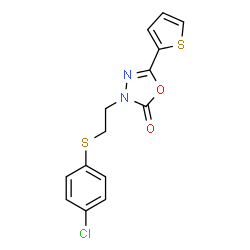 ChemSpider 2D Image | 3-{2-[(4-Chlorophenyl)sulfanyl]ethyl}-5-(2-thienyl)-1,3,4-oxadiazol-2(3H)-one | C14H11ClN2O2S2