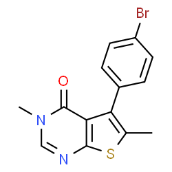 ChemSpider 2D Image | 5-(4-Bromophenyl)-3,6-dimethylthieno[2,3-d]pyrimidin-4(3H)-one | C14H11BrN2OS