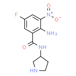 ChemSpider 2D Image | 2-Amino-5-fluoro-3-nitro-N-(3-pyrrolidinyl)benzamide | C11H13FN4O3