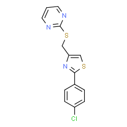 ChemSpider 2D Image | 2-({[2-(4-Chlorophenyl)-1,3-thiazol-4-yl]methyl}sulfanyl)pyrimidine | C14H10ClN3S2