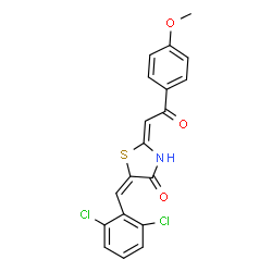 ChemSpider 2D Image | (2E,5E)-5-(2,6-Dichlorobenzylidene)-2-[2-(4-methoxyphenyl)-2-oxoethylidene]-1,3-thiazolidin-4-one | C19H13Cl2NO3S