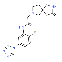 ChemSpider 2D Image | N-[2-Fluoro-5-(1H-tetrazol-1-yl)phenyl]-2-(8-oxo-2,7-diazaspiro[4.4]non-2-yl)acetamide | C16H18FN7O2