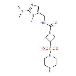ChemSpider 2D Image | N-{[2-(Dimethylamino)-1-methyl-1H-imidazol-5-yl]methyl}-3-(1-piperazinylsulfonyl)-1-azetidinecarboxamide | C15H27N7O3S