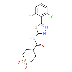 ChemSpider 2D Image | N-[5-(2-Chloro-6-fluorophenyl)-1,3,4-thiadiazol-2-yl]tetrahydro-2H-thiopyran-4-carboxamide 1,1-dioxide | C14H13ClFN3O3S2