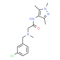 ChemSpider 2D Image | N~2~-(3-Chlorobenzyl)-N~2~-methyl-N-(1,3,5-trimethyl-1H-pyrazol-4-yl)glycinamide | C16H21ClN4O