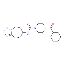 ChemSpider 2D Image | 4-(Cyclohexylcarbonyl)-N-(6,7,8,9-tetrahydro-5H-tetrazolo[1,5-a]azepin-7-yl)-1-piperazinecarboxamide | C18H29N7O2
