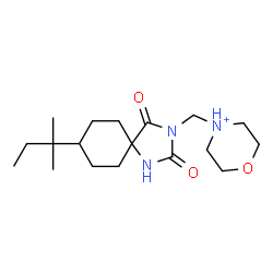 ChemSpider 2D Image | 4-{[8-(2-Methyl-2-butanyl)-2,4-dioxo-1,3-diazaspiro[4.5]dec-3-yl]methyl}morpholin-4-ium | C18H32N3O3