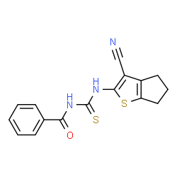 ChemSpider 2D Image | N-[(3-Cyano-5,6-dihydro-4H-cyclopenta[b]thiophen-2-yl)carbamothioyl]benzamide | C16H13N3OS2