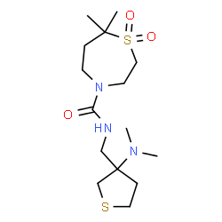 ChemSpider 2D Image | N-{[3-(Dimethylamino)tetrahydro-3-thiophenyl]methyl}-7,7-dimethyl-1,4-thiazepane-4-carboxamide 1,1-dioxide | C15H29N3O3S2
