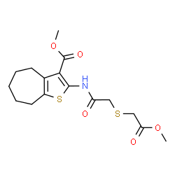 ChemSpider 2D Image | Methyl 2-({[(2-methoxy-2-oxoethyl)sulfanyl]acetyl}amino)-5,6,7,8-tetrahydro-4H-cyclohepta[b]thiophene-3-carboxylate | C16H21NO5S2