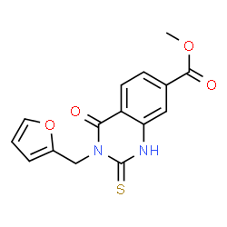 ChemSpider 2D Image | methyl 3-(2-furylmethyl)-2-mercapto-4-oxo-3,4-dihydroquinazoline-7-carboxylate | C15H12N2O4S