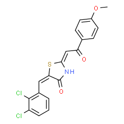 ChemSpider 2D Image | (2E,5E)-5-(2,3-Dichlorobenzylidene)-2-[2-(4-methoxyphenyl)-2-oxoethylidene]-1,3-thiazolidin-4-one | C19H13Cl2NO3S