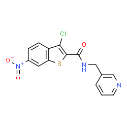 ChemSpider 2D Image | 3-Chloro-6-nitro-N-(3-pyridinylmethyl)-1-benzothiophene-2-carboxamide | C15H10ClN3O3S