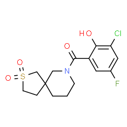 ChemSpider 2D Image | (3-Chloro-5-fluoro-2-hydroxyphenyl)(2,2-dioxido-2-thia-7-azaspiro[4.5]dec-7-yl)methanone | C15H17ClFNO4S