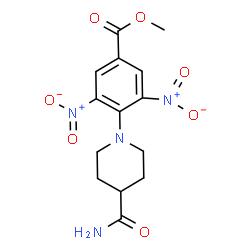 ChemSpider 2D Image | Methyl 4-(4-carbamoyl-1-piperidinyl)-3,5-dinitrobenzoate | C14H16N4O7