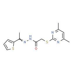 ChemSpider 2D Image | 2-[(4,6-Dimethyl-2-pyrimidinyl)sulfanyl]-N'-[1-(2-thienyl)ethylidene]acetohydrazide | C14H16N4OS2