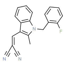 ChemSpider 2D Image | {[1-(2-Fluorobenzyl)-2-methyl-1H-indol-3-yl]methylene}malononitrile | C20H14FN3