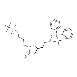 ChemSpider 2D Image | (2S,5S)-2-(3-{[Dimethyl(2-methyl-2-propanyl)silyl]oxy}propyl)-5-(3-{[(2-methyl-2-propanyl)(diphenyl)silyl]oxy}propyl)dihydro-3(2H)-furanone | C32H50O4Si2