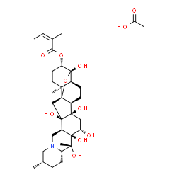 ChemSpider 2D Image | (3beta,4beta,9beta,16beta)-4,12,14,16,17,20-Hexahydroxy-4,9-epoxycevan-3-yl (2Z)-2-methyl-2-butenoate acetate (1:1) | C34H53NO11