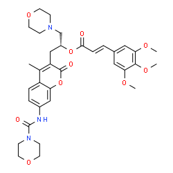 ChemSpider 2D Image | (2R)-1-{4-Methyl-7-[(4-morpholinylcarbonyl)amino]-2-oxo-2H-chromen-3-yl}-3-(4-morpholinyl)-2-propanyl (2E)-3-(3,4,5-trimethoxyphenyl)acrylate | C34H41N3O10