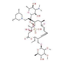 ChemSpider 2D Image | [(2R,3R,6E,9R,11R,12S,13S,14R)-12-{[3,6-Dideoxy-3-(dimethylamino)-beta-D-glucopyranosyl]oxy}-11-{2-[(3R,5S)-3,5-dimethyl-1-piperidinyl]ethyl}-2-ethyl-14-hydroxy-5,9,13-trimethyl-8,16-dioxooxacyclohexa
deca-4,6-dien-3-yl]methyl 6-deoxy-2,3-di-O-methyl-beta-D-allopyranoside phosphate (1:1) | C46H83N2O17P