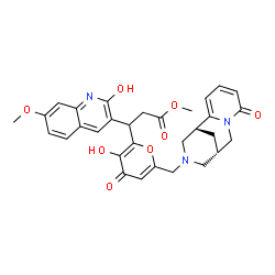 ChemSpider 2D Image | Methyl 3-(2-hydroxy-7-methoxy-3-quinolinyl)-3-(3-hydroxy-4-oxo-6-{[(9S)-6-oxo-7,11-diazatricyclo[7.3.1.0~2,7~]trideca-2,4-dien-11-yl]methyl}-4H-pyran-2-yl)propanoate | C31H31N3O8