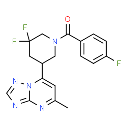 ChemSpider 2D Image | [3,3-Difluoro-5-(5-methyl[1,2,4]triazolo[1,5-a]pyrimidin-7-yl)-1-piperidinyl](4-fluorophenyl)methanone | C18H16F3N5O