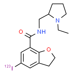 ChemSpider 2D Image | N-[(1-Ethyl-2-pyrrolidinyl)methyl]-5-(~123~I)iodo-2,3-dihydro-1-benzofuran-7-carboxamide | C16H21123IN2O2