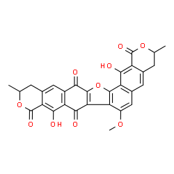 ChemSpider 2D Image | 9,17-Dihydroxy-7-methoxy-3,12-dimethyl-3,4,12,13-tetrahydro-1H,8H-pyrano[3'',4'':6',7']naphtho[2',3':2,3][1]benzofuro[6,7-g]isochromene-1,8,10,15-tetrone | C29H20O10