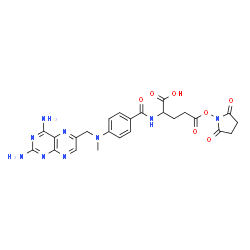 ChemSpider 2D Image | 2-[(4-{[(2,4-Diamino-6-pteridinyl)methyl](methyl)amino}benzoyl)amino]-5-[(2,5-dioxo-1-pyrrolidinyl)oxy]-5-oxopentanoic acid (non-preferred name) | C24H25N9O7