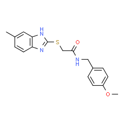 ChemSpider 2D Image | N-(4-Methoxybenzyl)-2-[(6-methyl-1H-benzimidazol-2-yl)sulfanyl]acetamide | C18H19N3O2S