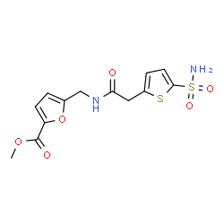 ChemSpider 2D Image | Methyl 5-({[(5-sulfamoyl-2-thienyl)acetyl]amino}methyl)-2-furoate | C13H14N2O6S2