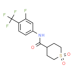 ChemSpider 2D Image | N-[3-Fluoro-4-(trifluoromethyl)phenyl]tetrahydro-2H-thiopyran-4-carboxamide 1,1-dioxide | C13H13F4NO3S