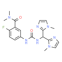 ChemSpider 2D Image | 5-({[Bis(1-methyl-1H-imidazol-2-yl)methyl]carbamoyl}amino)-2-fluoro-N,N-dimethylbenzamide | C19H22FN7O2