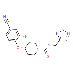 ChemSpider 2D Image | 4-(4-Cyano-2-fluorophenoxy)-N-[(2-methyl-2H-tetrazol-5-yl)methyl]-1-piperidinecarboxamide | C16H18FN7O2