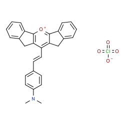 ChemSpider 2D Image | 6-{(E)-2-[4-(Dimethylamino)phenyl]vinyl}-5,7-dihydrodiindeno[1,2-b:2',1'-e]pyranium perchlorate | C29H24ClNO5