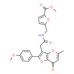 ChemSpider 2D Image | Methyl 5-[({[2-(4-methoxyphenyl)-5-methyl-7-oxo-7H-furo[3,2-b]pyran-3-yl]acetyl}amino)methyl]-2-furoate | C24H21NO8