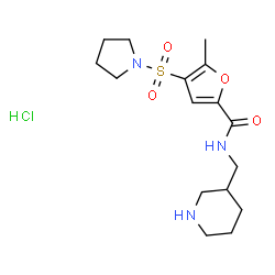 ChemSpider 2D Image | 5-Methyl-N-(3-piperidinylmethyl)-4-(1-pyrrolidinylsulfonyl)-2-furamide hydrochloride (1:1) | C16H26ClN3O4S