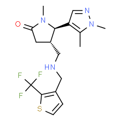 ChemSpider 2D Image | (4S,5R)-5-(1,5-Dimethyl-1H-pyrazol-4-yl)-1-methyl-4-[({[2-(trifluoromethyl)-3-thienyl]methyl}amino)methyl]-2-pyrrolidinone | C17H21F3N4OS