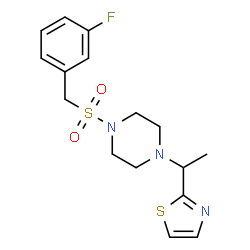 ChemSpider 2D Image | 1-[(3-Fluorobenzyl)sulfonyl]-4-[1-(1,3-thiazol-2-yl)ethyl]piperazine | C16H20FN3O2S2