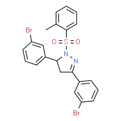 ChemSpider 2D Image | 3,5-Bis(3-bromophenyl)-1-[(2-methylphenyl)sulfonyl]-4,5-dihydro-1H-pyrazole | C22H18Br2N2O2S